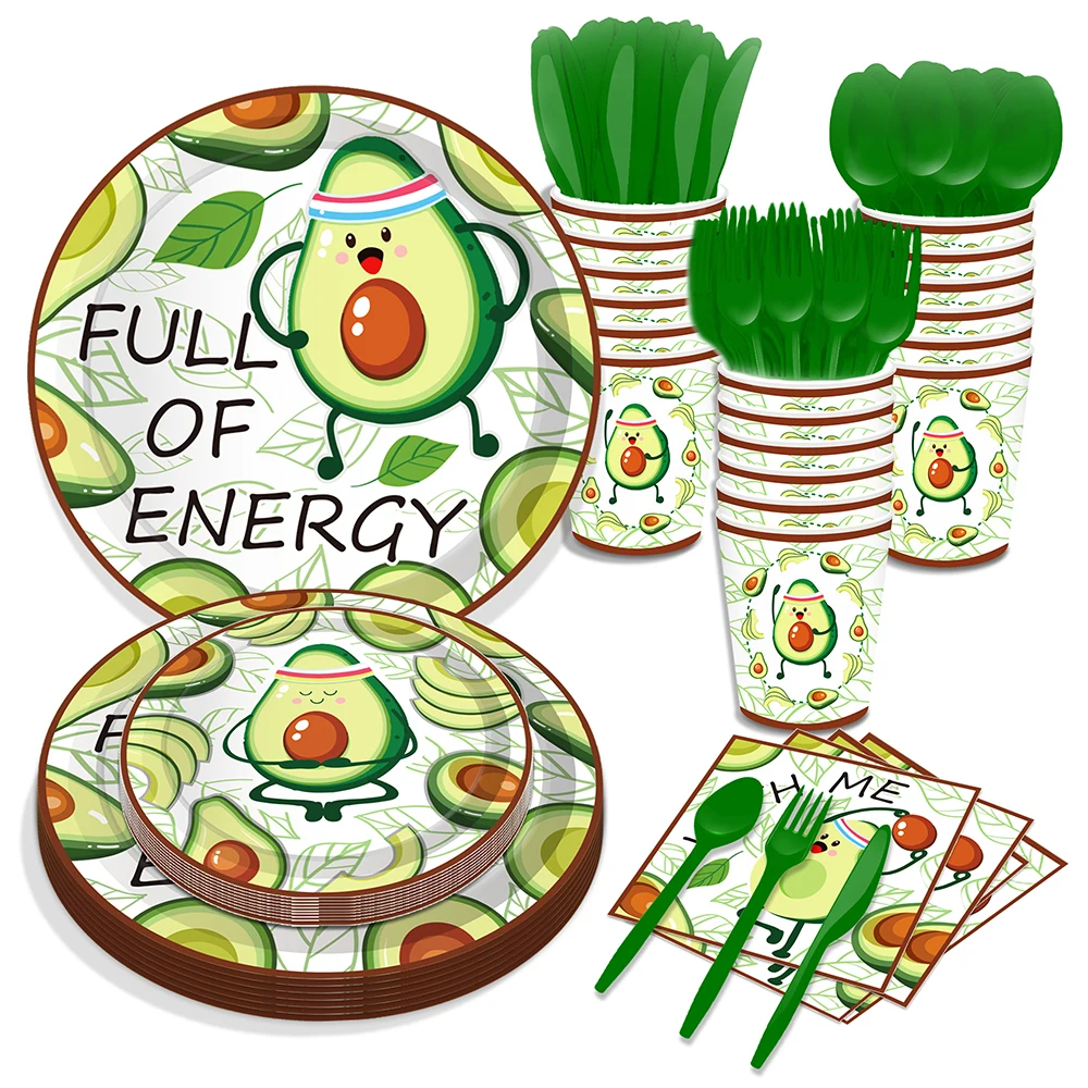 

Cartoon Fruit Avocado Party Disposable Tableware Sets Birthday Cups Plates Paper Napkin Baby Shower Party Dinnerware Table Decor