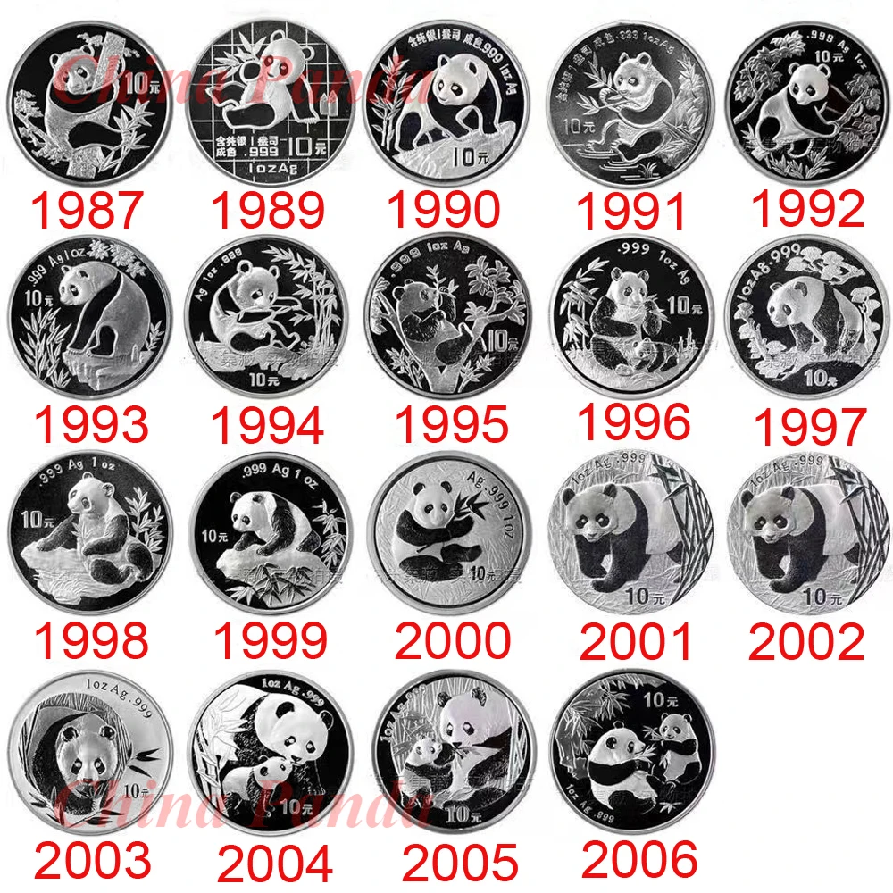 

1987 - 2006 China Panda Silver Coin Real Original 1oz Ag.999 Silver Commemorative World Collect Coins 10 Yuan New Year Gifts