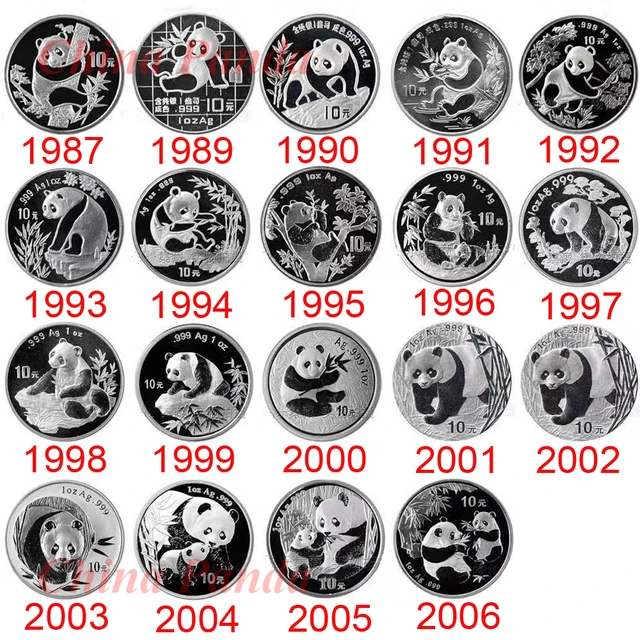 1987 - 2006 China Panda Silver Coin Real Original 1oz Ag.999 Silver  Commemorative World Collect Coins 10 Yuan New Year Gifts