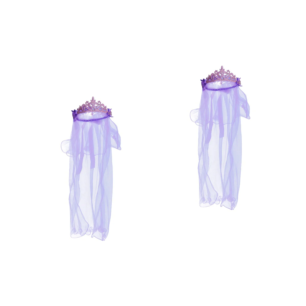 

2pcs Delicate Flower Girl Veils Crown Two Layers White Wedding Communion Hair Wreath Headdress (Purple)