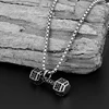 Stainless steel Dumbbell Pendant European American Trendy Women's Men Full Rhinestone Necklace Sports And Fitness Sweater Chain 4