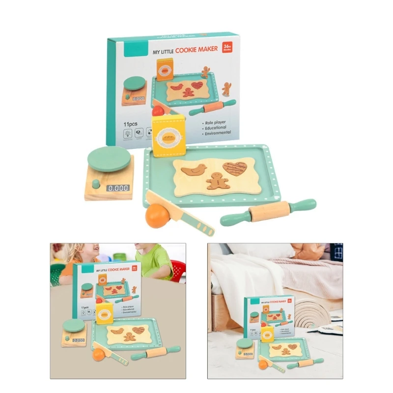 

Kitchen Role Play Set Wooden Cookie Baking Toy for Children Scale Rolling Pin Develop Motor Skill Run Your Imagination