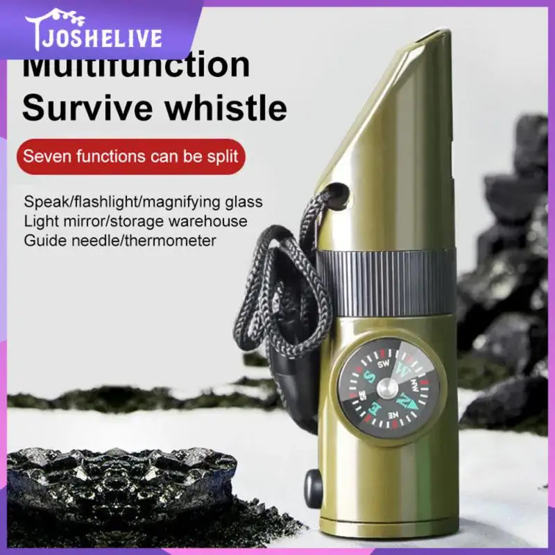 

In 1 Multifunctional Whistle Trekking Thermometer Compass Magnifier Mirror Led Light Outdoor Camping Survival Whistle