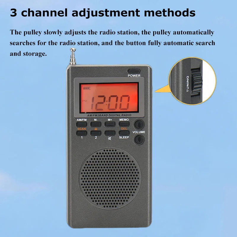 Mini Pocket FM AM Radio Portable 9K/10K Radios Receiver Built-in Speaker Backlight HD Display Screen Alarm Clock Sleep Timer
