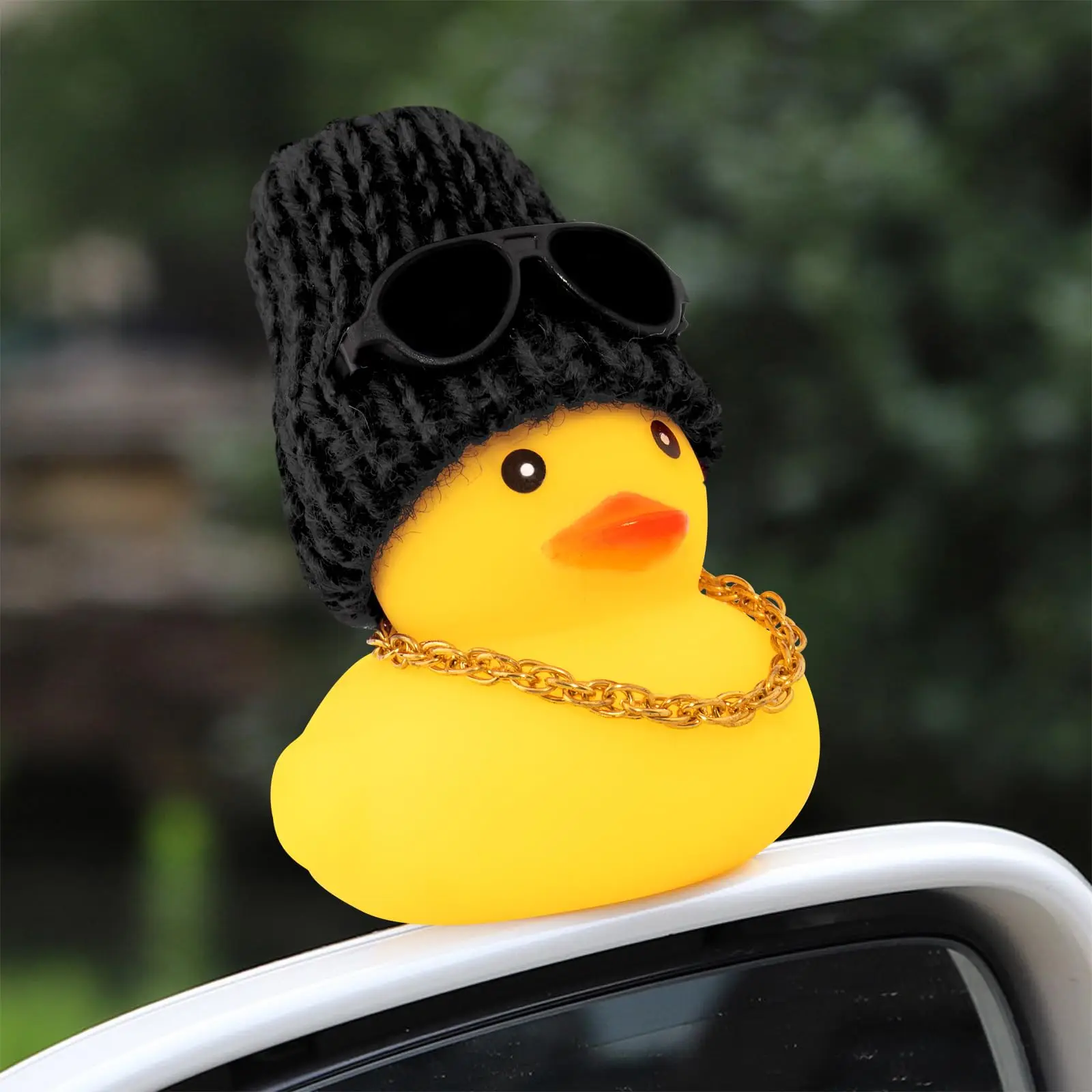 Funny Rubber Duck Car Decor with Fashion Sunglasses, Gold Chain & Hat - Quirky Dashboard Accessory for Car Interior Decoration Funny Rubber Duck Car Decor with Fashion Sunglasses, Gold Chain & Hat - Quirky Dashboard Accessory for Car Interior Decoration