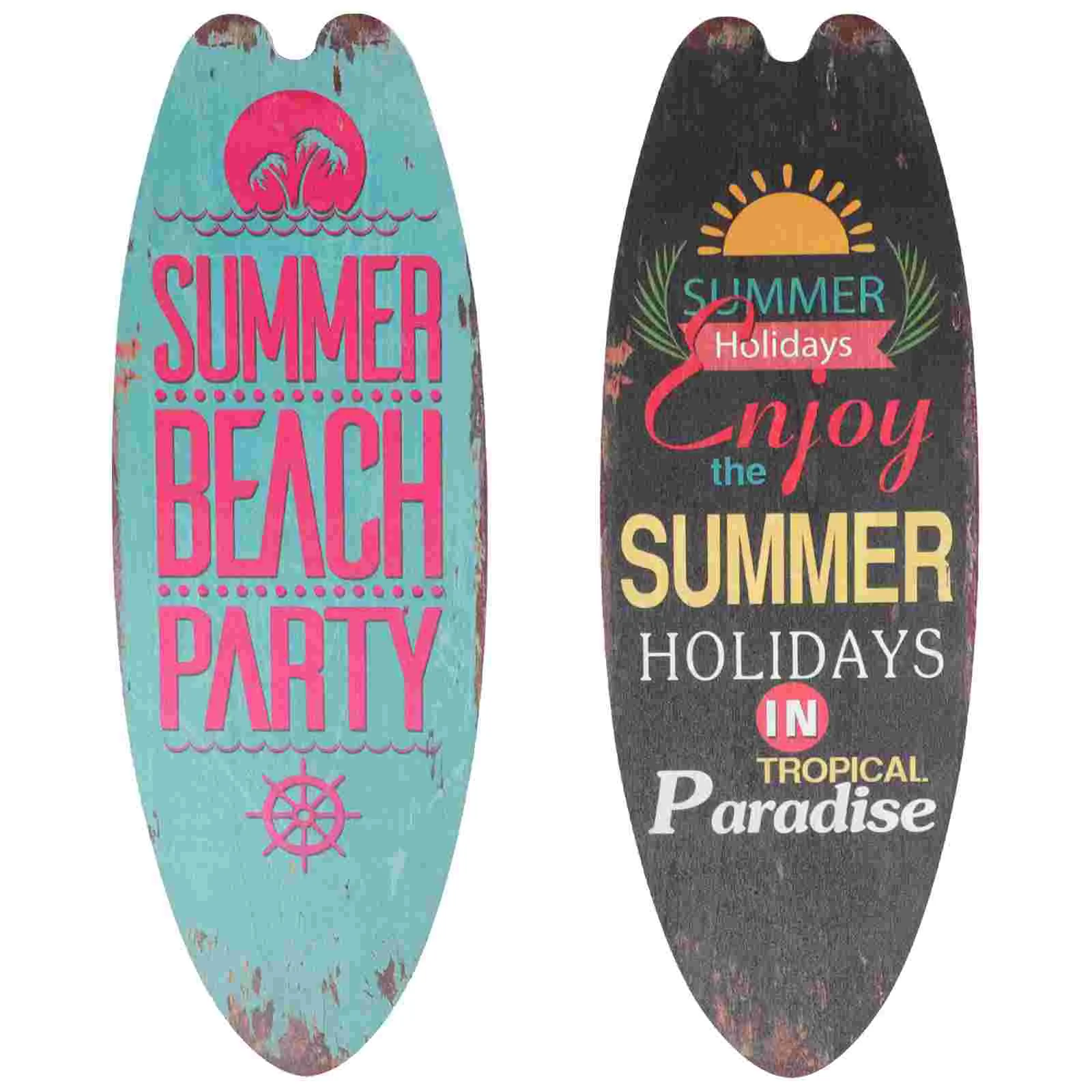 

2 Pcs Beach Decoration Home Hanging Adornment Wood Surfboard Sign Wall Creative Wooden Plaque Seaside