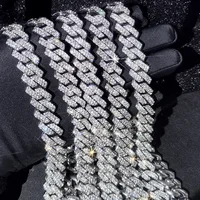 14mm Iced Out Prong Cuban Link Chain Necklace for Men Women 2 Row Rhinestone Paved Miami Rhombus Hip Hop Jewelry Wholesale