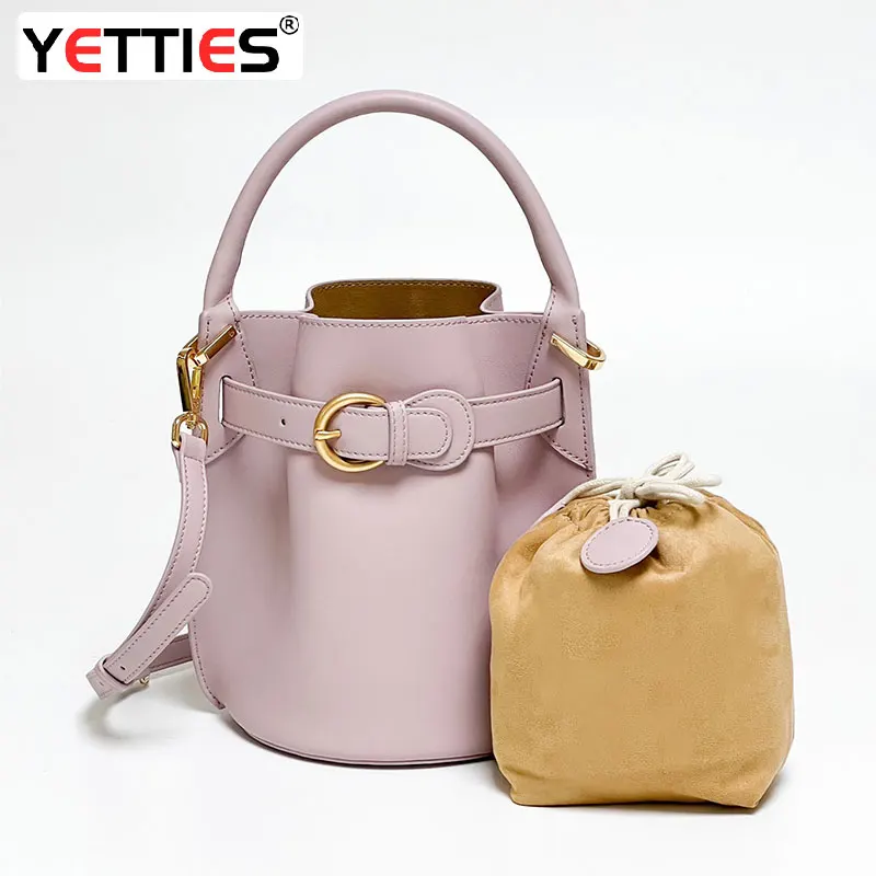 

New Cowhide Women's Bucket Bag Luxury Shoulder Bag Genuine Leather Small Handbag Fashion Composite Bag Commuter Casual Bag