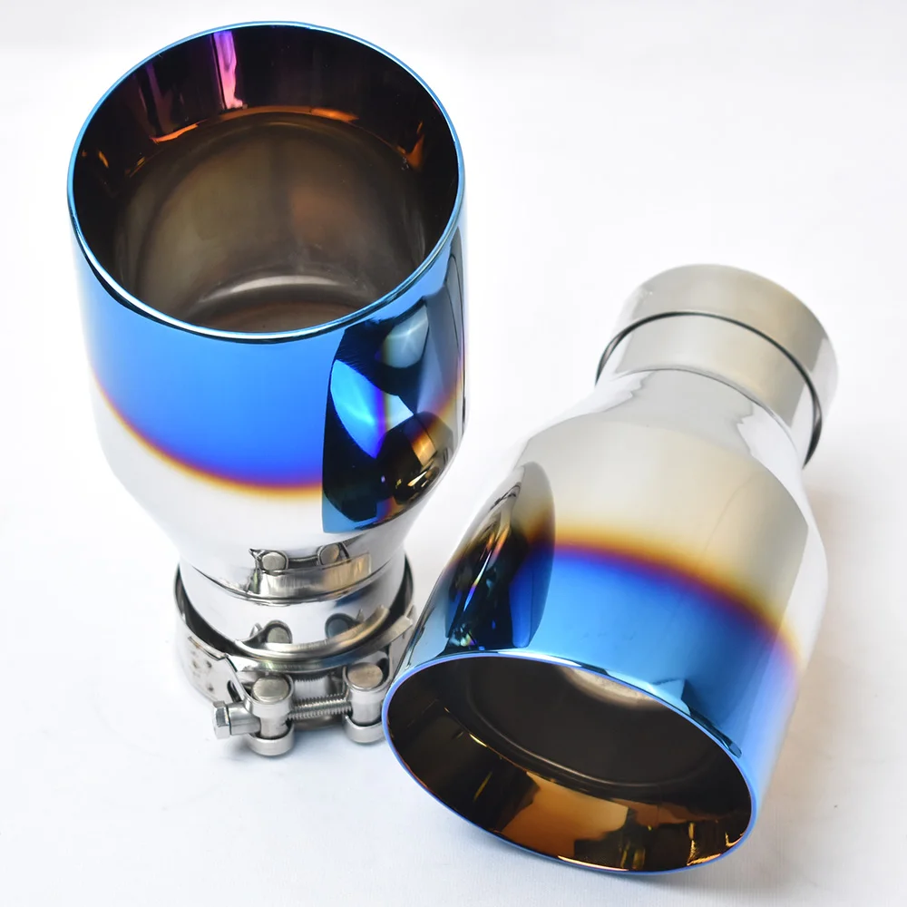 Exhaust Muffler Tip 1 PC Car Blue Burnt Stainless Steel Flange Slashed Bevel Edge