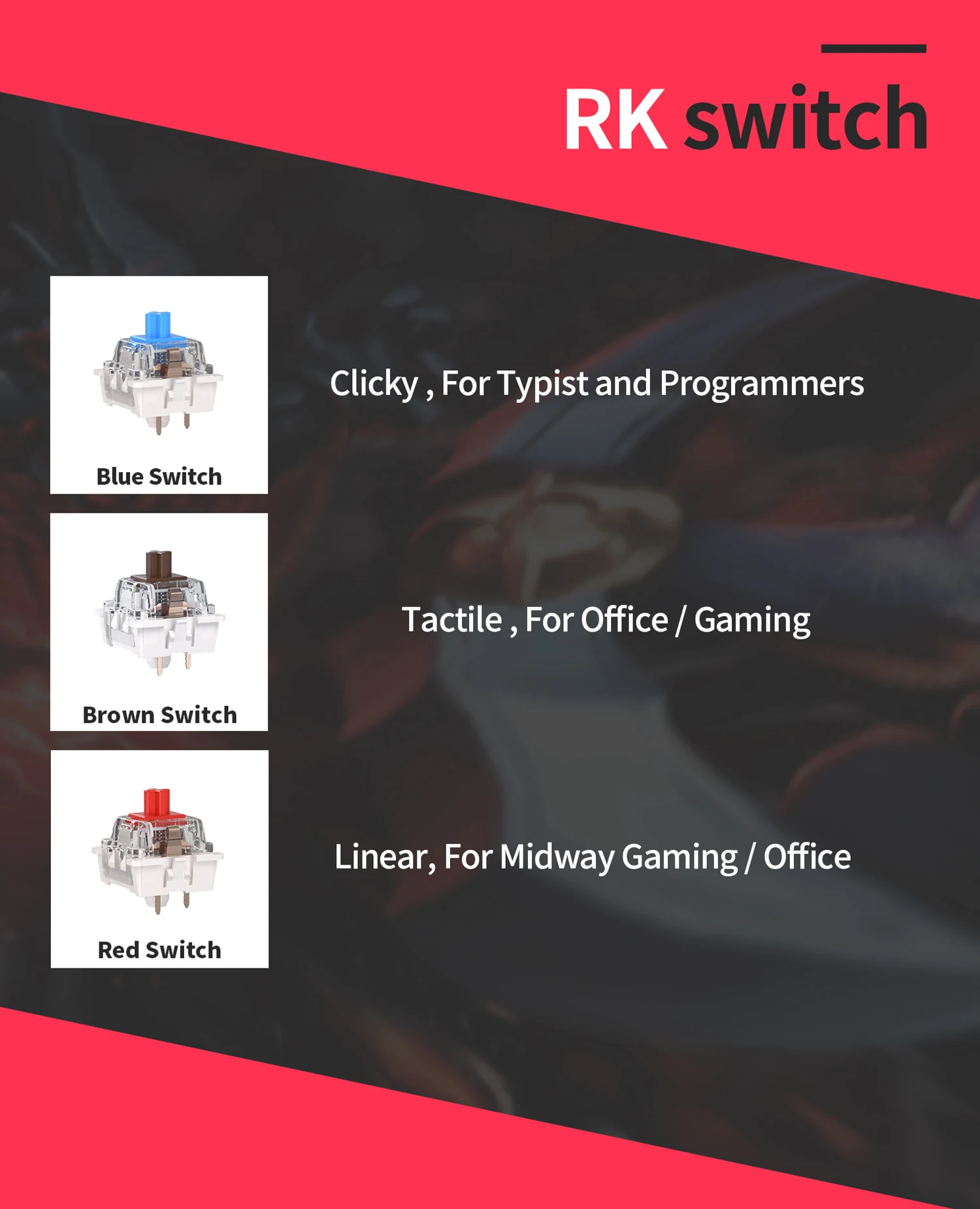 Vermelho, Marrom Switches, Eixo Corpo para Gamer