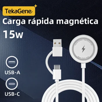 Cargador rápido inalámbrico de doble puerto USB A tipo C, 15W, succión magnética, para iPhone 15, 14, 13 Pro Max, Huawei y Xiaomi
