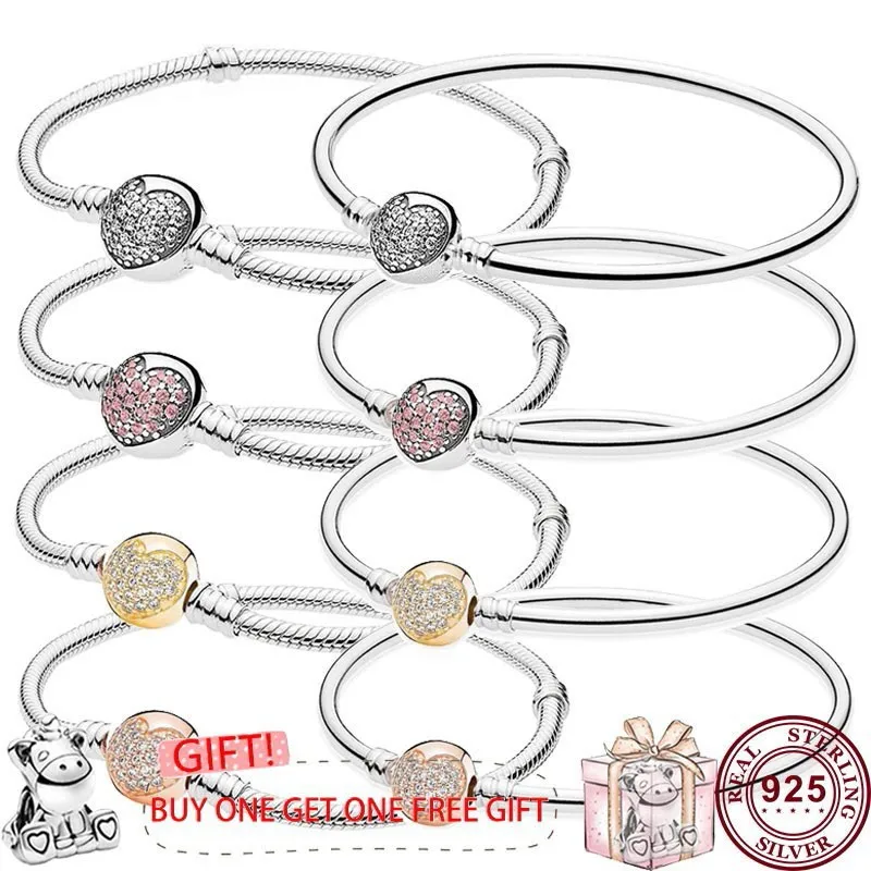 

Hot 925 Silver Exquisite Shining Love Snake Bone Women Pan Bracelet Suitable For Original Women's High Quality Charm Jewelry
