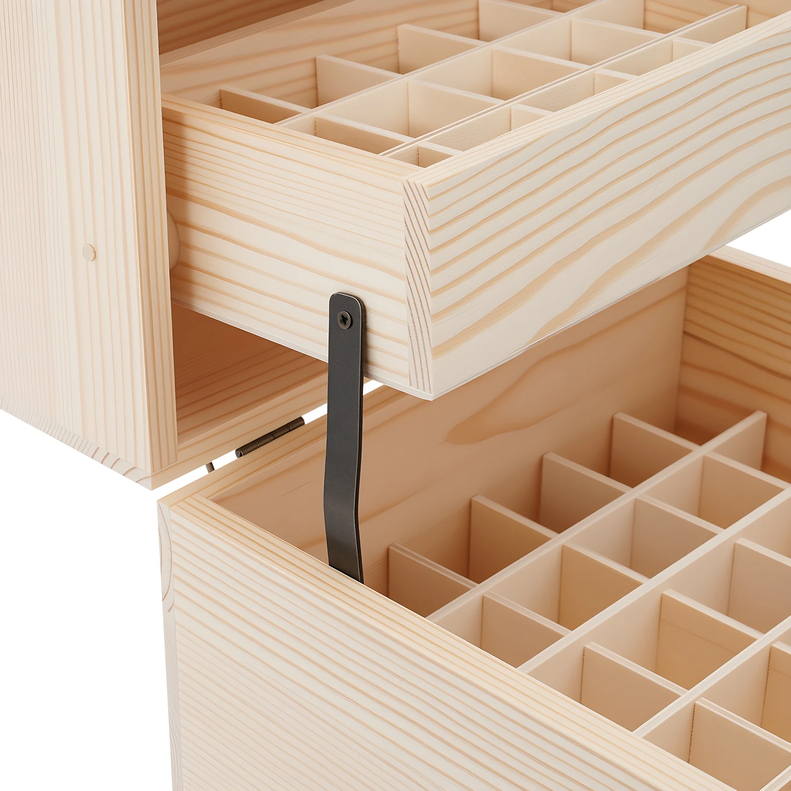 59-Slot-Displaybox für ätherische Öle, Kiefernholz, 3-stufiges Schubladenriegel, leicht, leicht zu bewegen, für Nagellackfläschchen, Schmuck – Detail 8