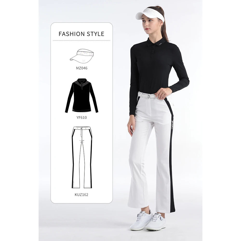 PGM Women Summer Golf Pants Ankles Cropped Fit Slim Elastic Flared Trousers Zip Pocket Waterproof Lady Golf Clothing KUZ162