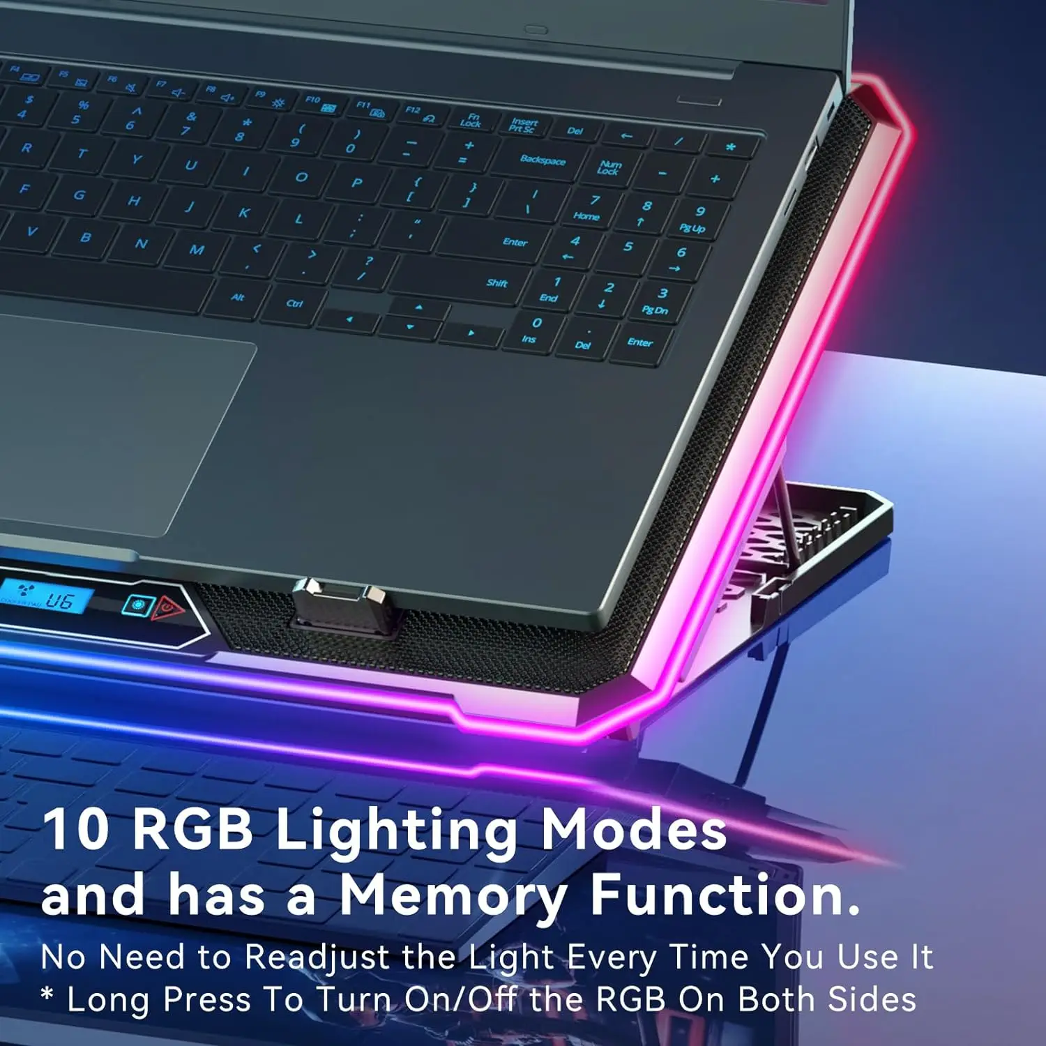 노트북 쿨러, 13 개의 조용한 냉각 팬, LED 조명, 2 USB 포트, 8 높이 조절 가능, 14-17 인치 노트북 태블릿 냉각 스탠드