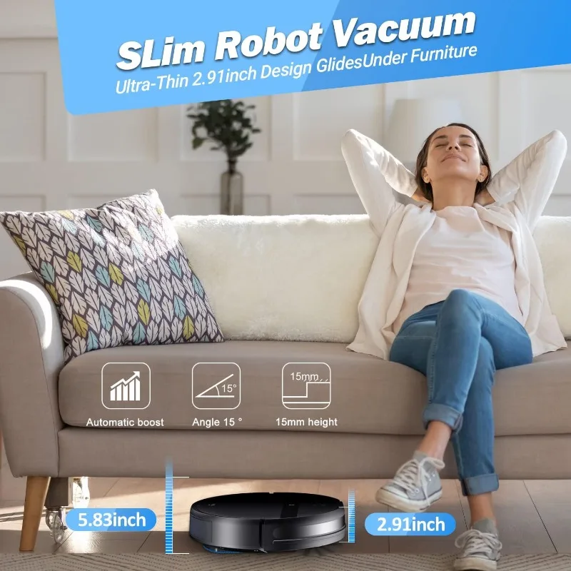 Robot Vacuum Mop Combo WiFi/Alexa/App Scheduling,Smart Robot Vacuums Cleaner,Slim&Quiet,Tangle-Free,Auto Recharge Robotic Vacuum