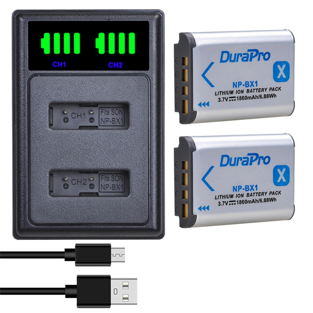 

DuraPro 1860mAh NP-BX1 батарея + LED двойное зарядное устройство для SONY DSC RX1 RX100 RX100iii M3 M2 WX300 HX300 HX400 HX50 HX60 GWP88