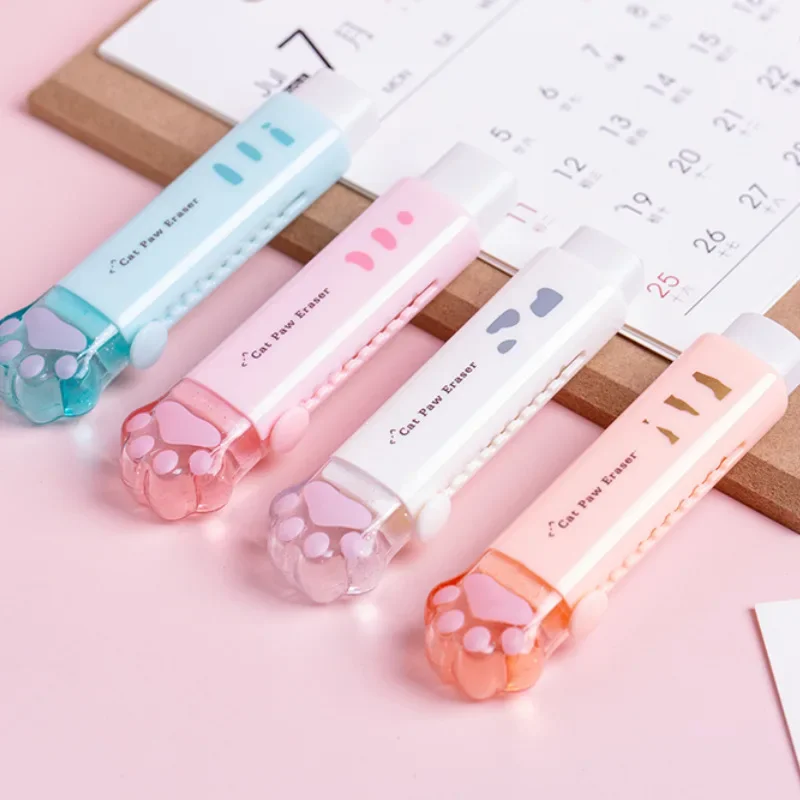 Kawaii Push Type Erasers Cat Paw Rubber Pencil Erasers Wipe Clean Correction Tools Kids Toys Stationery School Office Supplies pencil eraser eraser pen plasticine eraser eraser refillable pen biscuit eraser kneadable eraser retractable eraser
