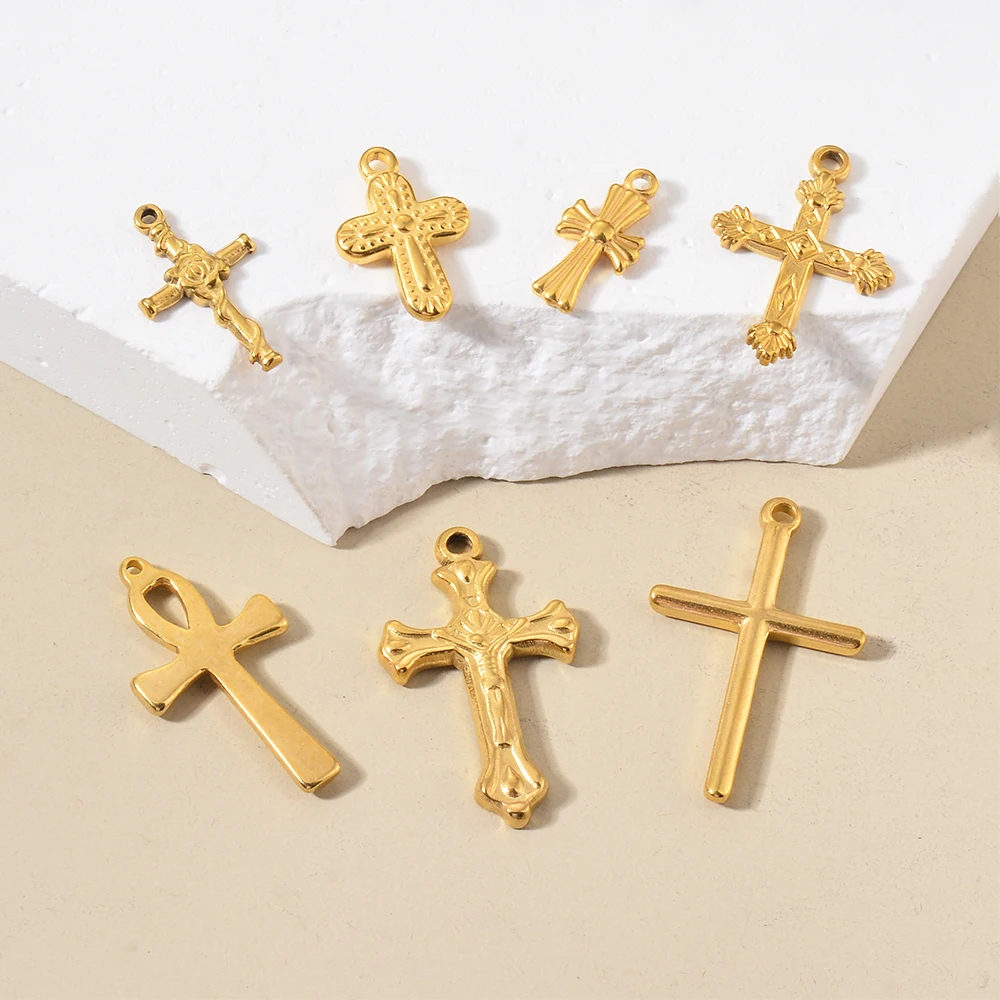 5pcs Gold Color Cross Charm Religious Jesus Pendant for DIY Earring Necklace Jewelry Making Supplies Wholesale 4
