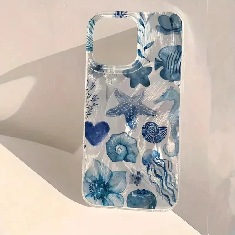 Chiffon Texture Lip Print Phone Case in Blue Ocean Element Design