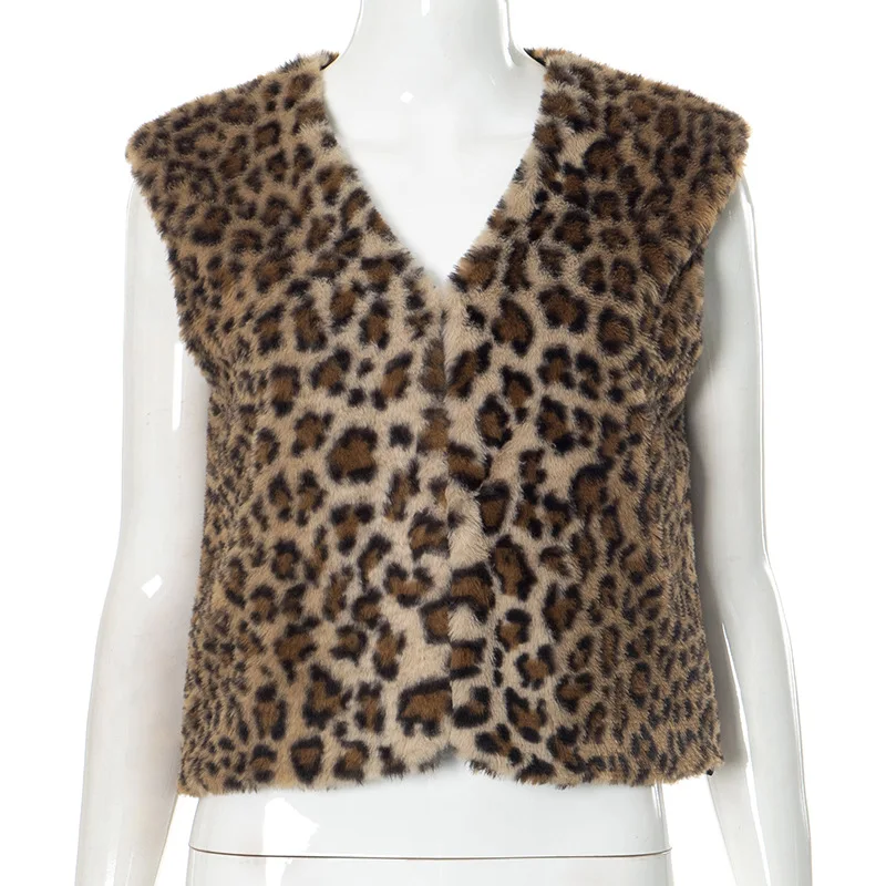 Leopard Printed V-Neck Vestidos Coat Female Contrast Printed Streetwear Cropped Top Loose Autumn Commute Outwear Cardigan