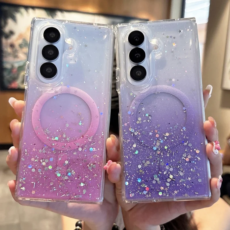 Glitter Star Transparent Magnetic Case with MagSafe Compatibility
