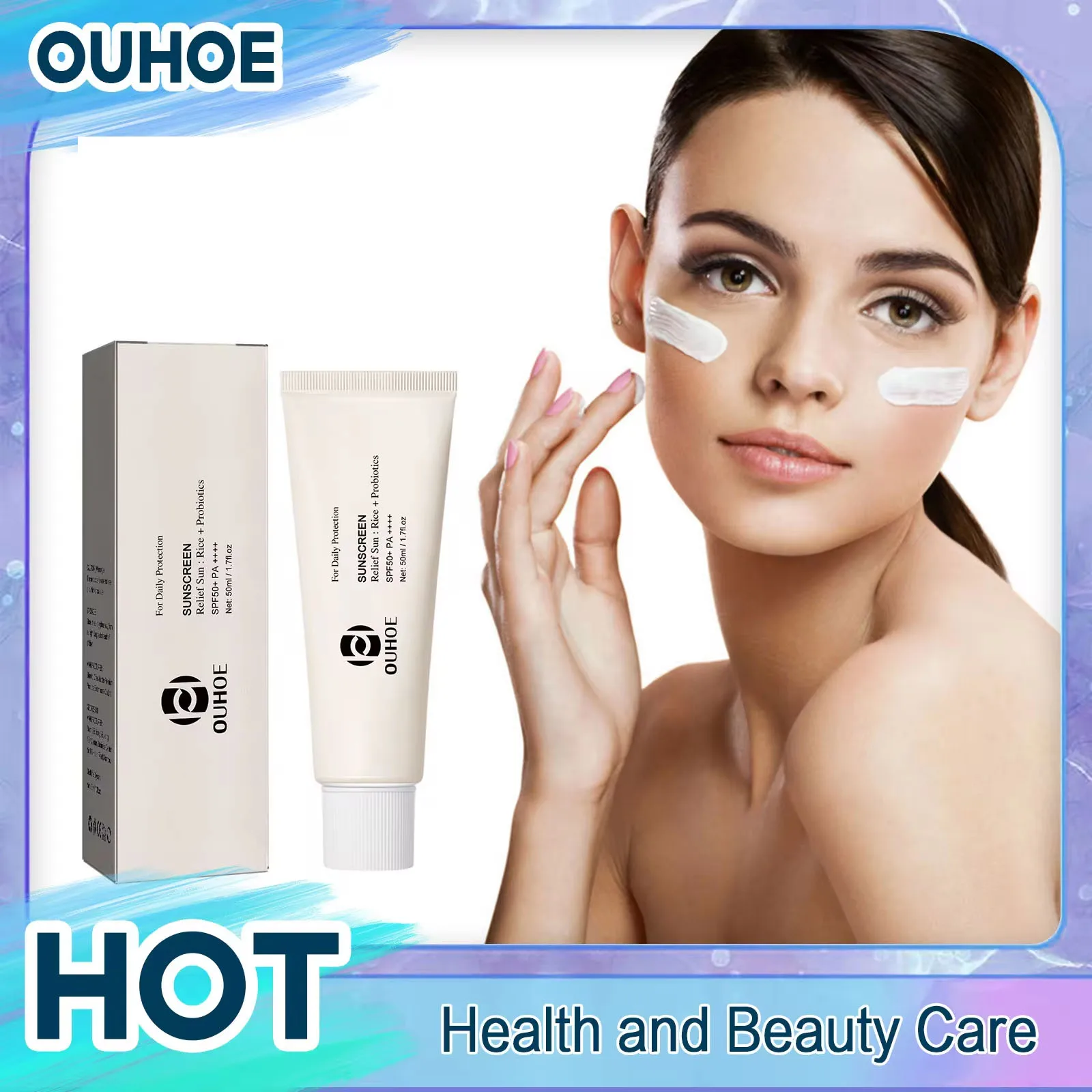 Rice Probiotic Sunscreen Cream SPF50+ UV Protection Waterproof Prevent Sunburn Isolation Moisturizing Whitening Sunblock Lotion