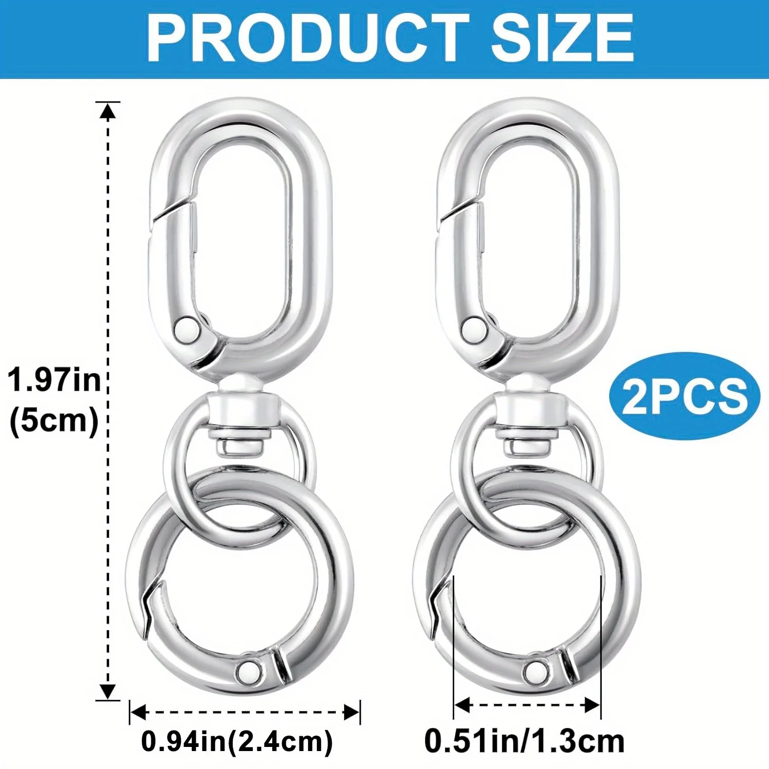 Double Opening Swivel Clasp Clips Metal Swivel Spring Snap Hooks Key Chain Clip Key Ring for DIY Keys 2pcs