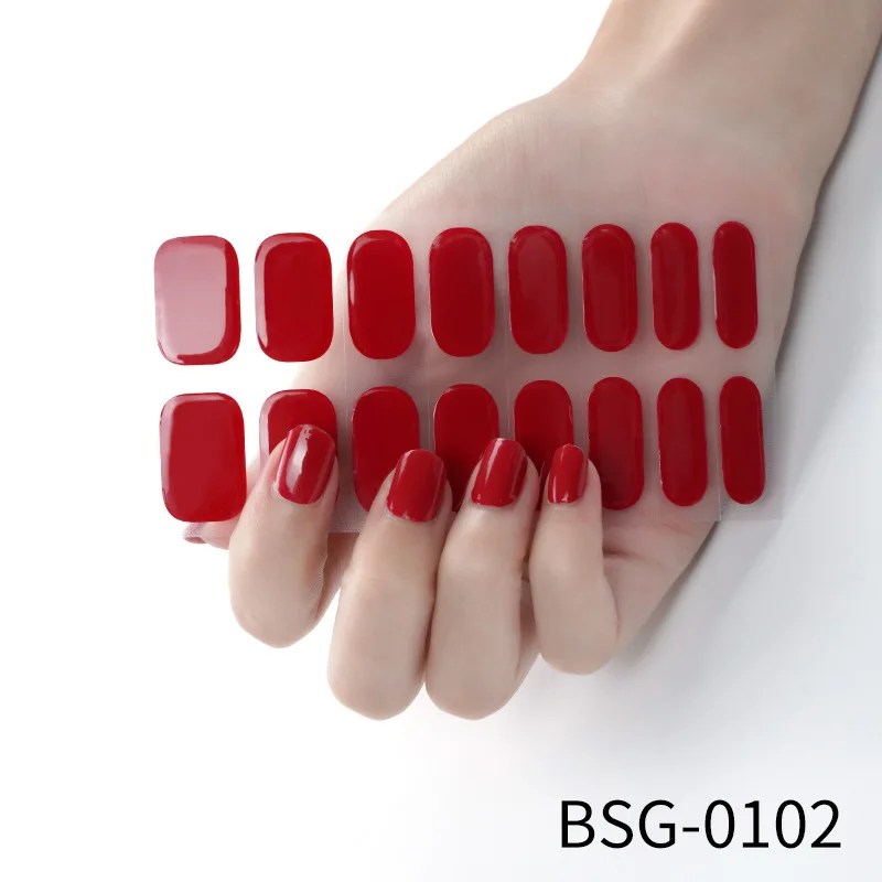16Tips Solid Color Semi-Curing Nail Art Sticker UV Gel Nail Sticker Light Therapy Red Black Fashion Art Decorations