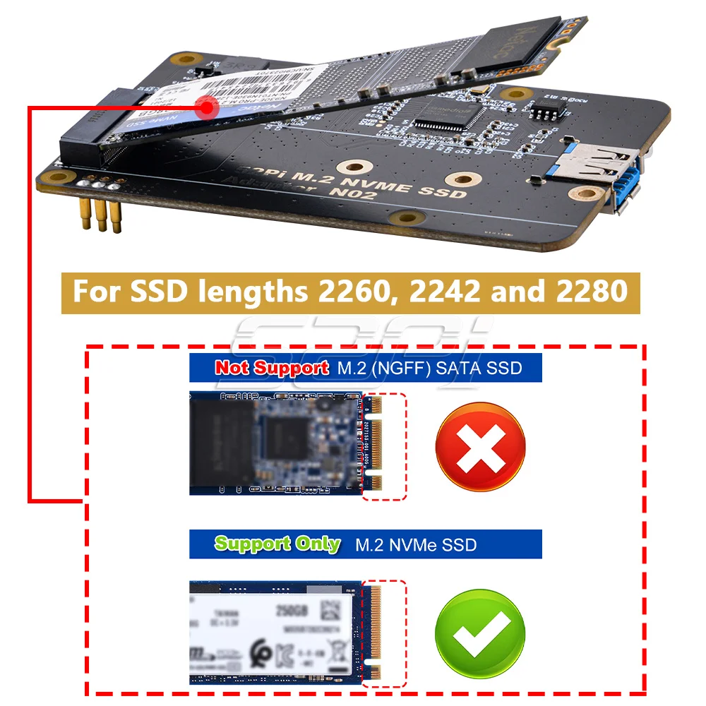 52Pi Raspberry Pi 4 Model B M.2 NVME SSD Adapter Board N02