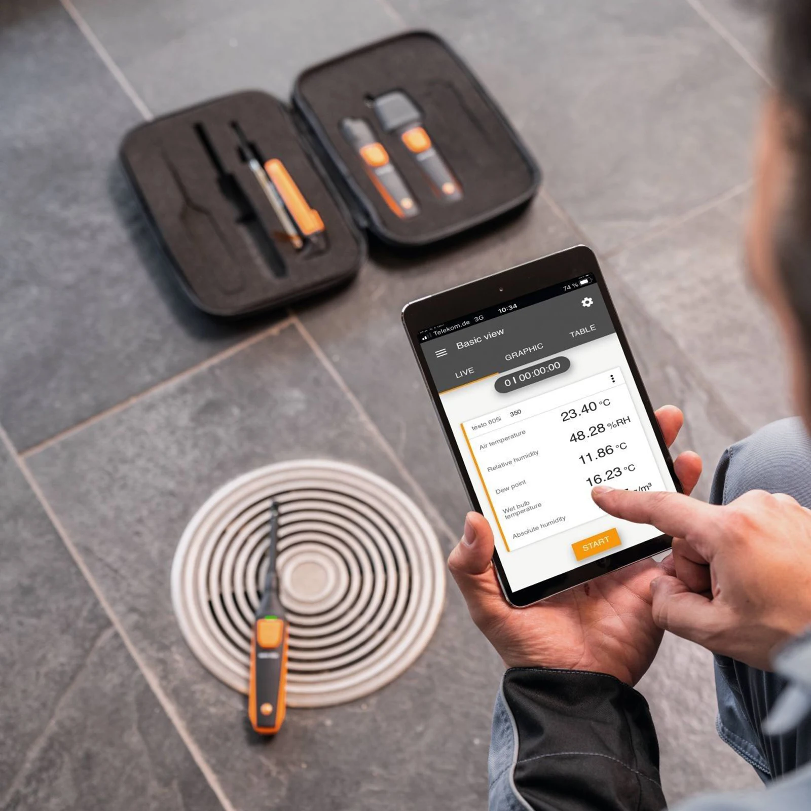 Kit Di Test Del Sistema Di Ventilazione Mini Wireless Testo Con Test 405I/410I/605I/805I Sonde Intelligenti Testo Kit Vac 0563 0003 10 Set