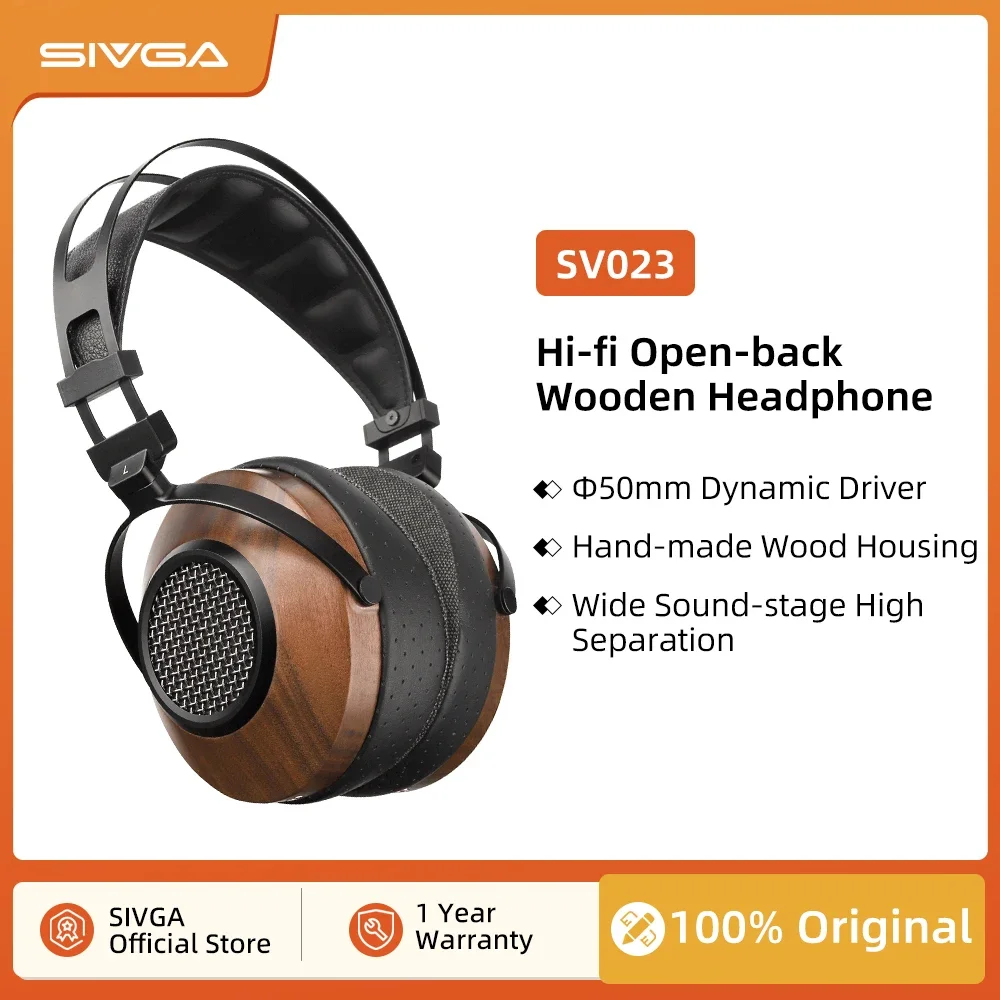 

Наушники-вкладыши SIVGA SV023, Hi-Fi наушники с открытой спиной, из орехового дерева, с динамическим драйвером 50 мм, удобный проводной монитор
