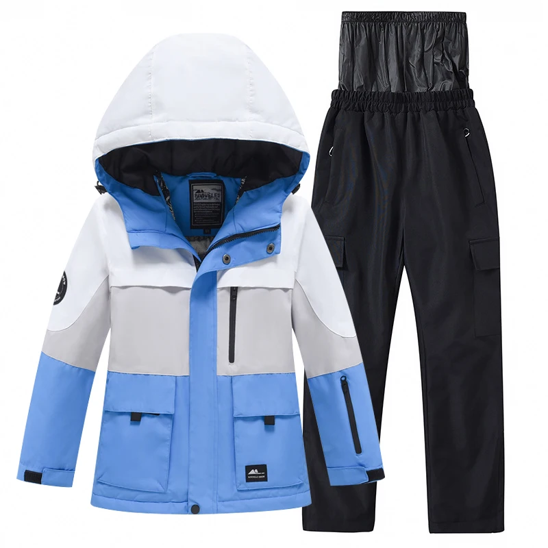 

-30℃ Children's snow suit waterproof jacket and pants Warm ski suits for boys and girls aged 5-16 Luxury thickened off-road snow