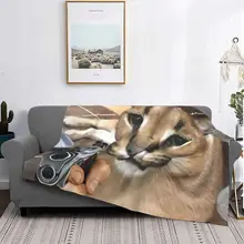 

3D Printed Fun Big Floppa Pattern Blanket Soft Fleece Autumn Warm Flannel Cat Blanket Sofa Office Bedroom Quilt