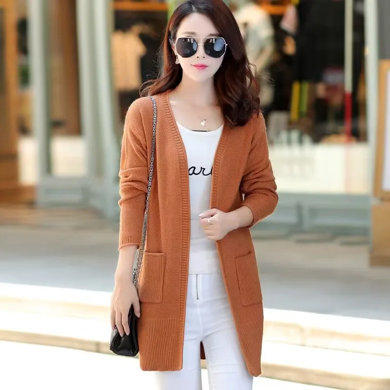 여성용 스웨터 가디건, 멀티 컬러 긴팔 포켓, 패셔너블 오픈 스티치, 여성 의류, 가을, 겨울, 직송