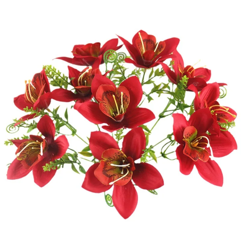 Artificial Orchid Flower 10Pcs/Bouquet White Silk Fake DIY Wedding Back Road Home Desk Vase Accessories Faux Flores