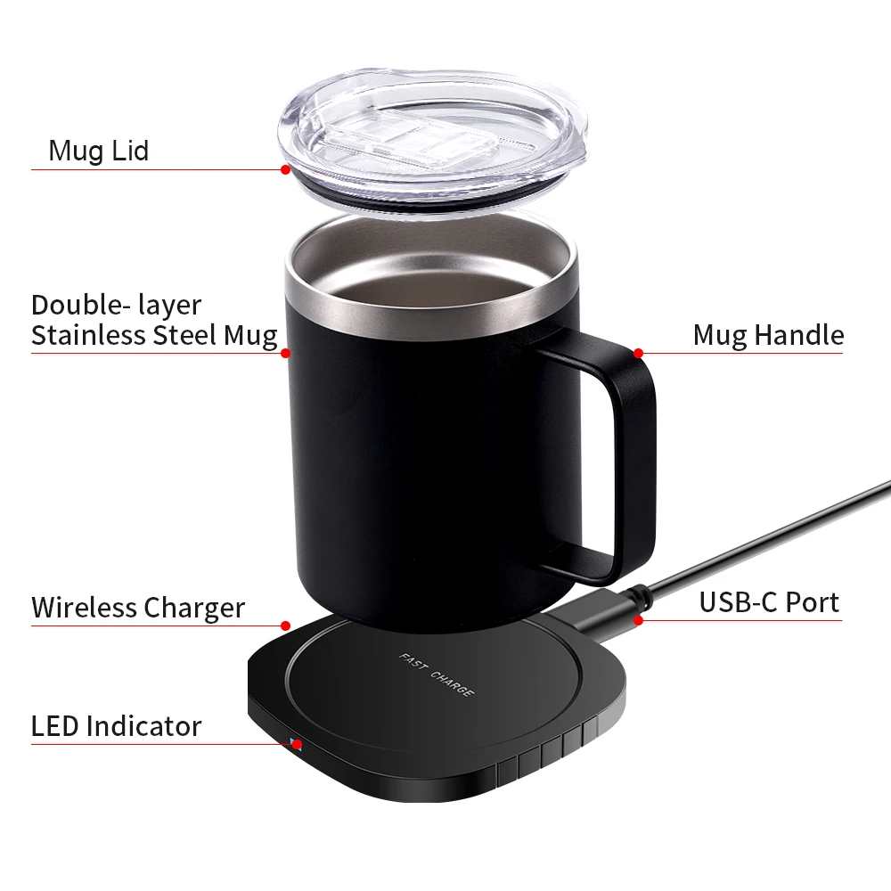 Stainless Steel Electric Heating Cup  Wireless Charging Thermos Cup -  300ml - Aliexpress