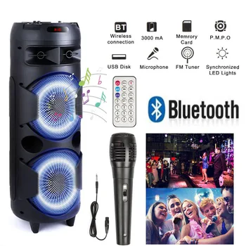 5000W Portable Bluetooth Speaker Heavy Bass Dual 8 " Subwoofer Sound System Party Led Light Rechargeable Christmas Gift Speaker 1