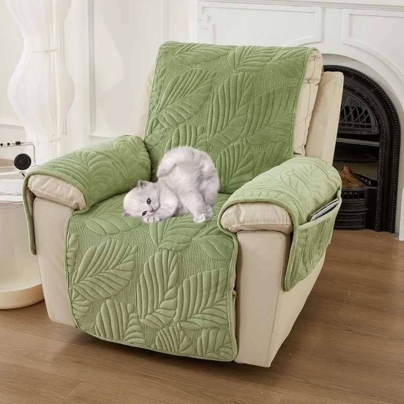 

Thicken Plush Recliner Sofa Covers for Living Room Leaves Printed Pet Kids Sofa Mat Relax Single Armchair Slipcovers Protector