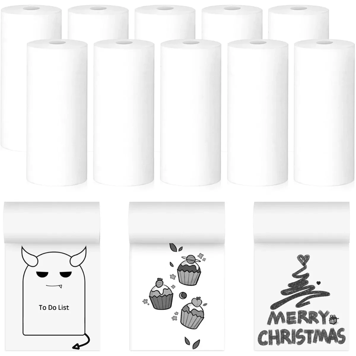 미니 10롤용 열전사 프린터 용지 롤 2.2인치 x 19피트 포켓 프린터 흰색 색상 접착식 영수증 용지 롤 POS 용지