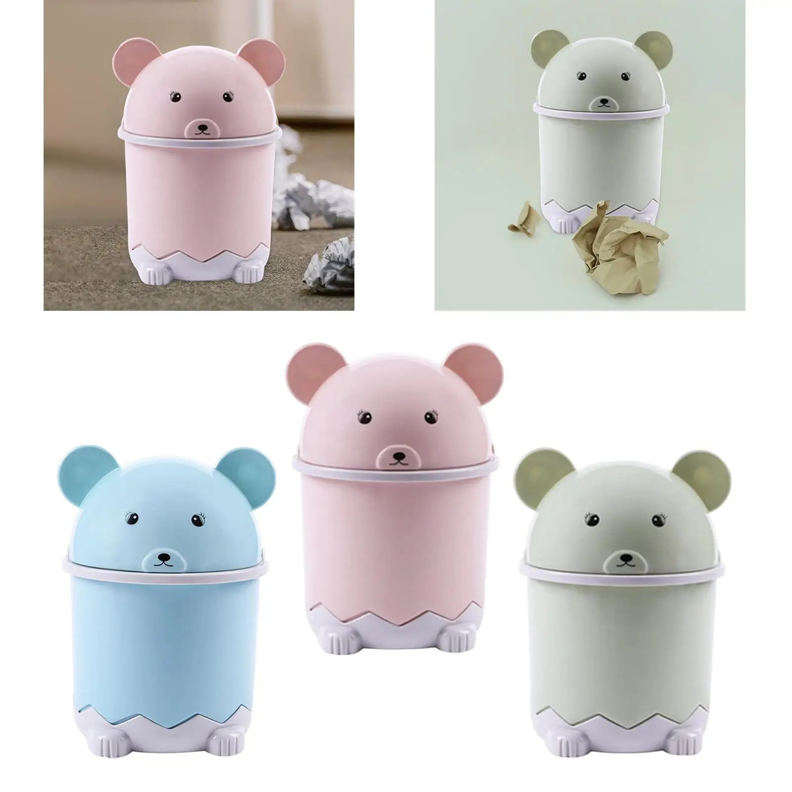 뚜껑이 달린 컴팩트 탁상용 쓰레기통, 메이크업 테이블 쓰레기통