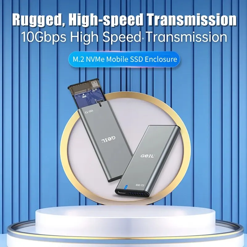 GeIL M.2 NVMe 모바일 SSD 인클로저, 나사 없는 USB 3.2 Gen 2 인터페이스, C타입 세트, 2230, 2242, 2260/2280 스토리지 박스용, 10Gbps