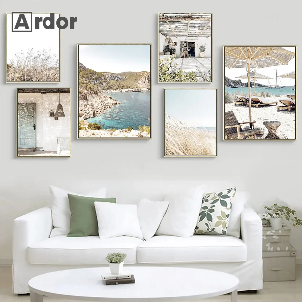 

Reed Palm Pier Beach Sea Quotes Nordic Art Landscape Poster Natural Scenery Print Canvas Painting Wall Picture Living Room Decor
