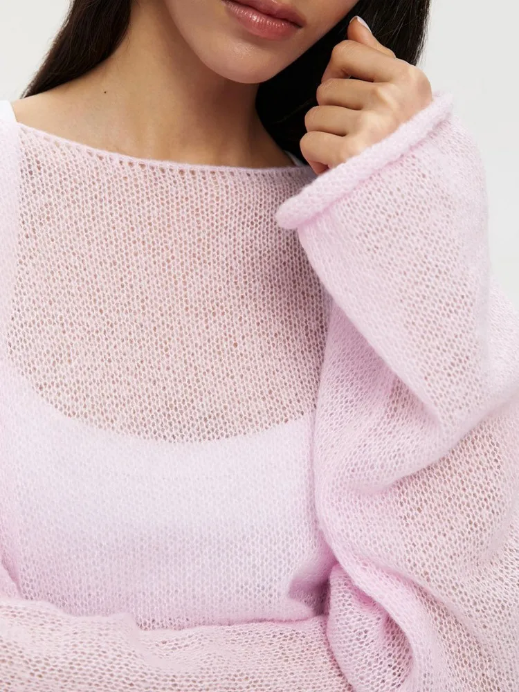 Knitted Round Neck Hollow Pullover Top Women's Summer Fashion Casual Loose Pullover Long Sleeve Streetwear Top Pullover 25 Knitted Round Neck Hollow Pullover Top Women's Summer Fashion Casual Loose Pullover Long Sleeve Streetwear Top Pullover