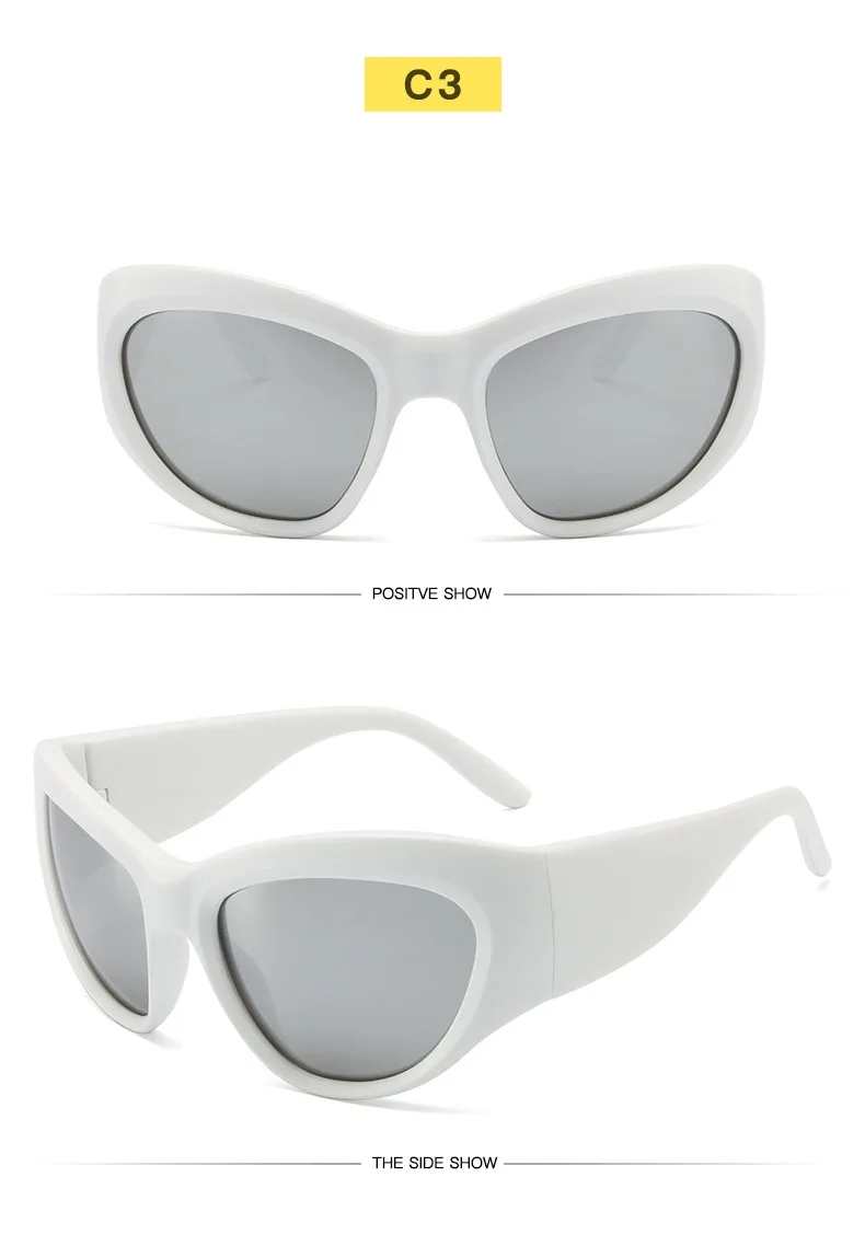 Y2K Übergroße Sonnenbrille Damen Dame Trendy Big Frame Vintage Wrap Around Sonnenbrille Mode Futuristisch Punk Silbertöne 2000er Jahre – Detail 8