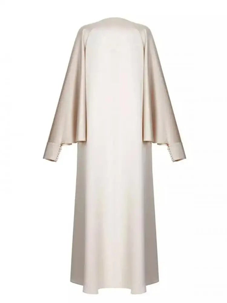 Modigirl Women's Muslim Clothing Solid Color Round Neck Long Batwing Sleeves Loose Fit Evening Dresses Split Floor Length Robe