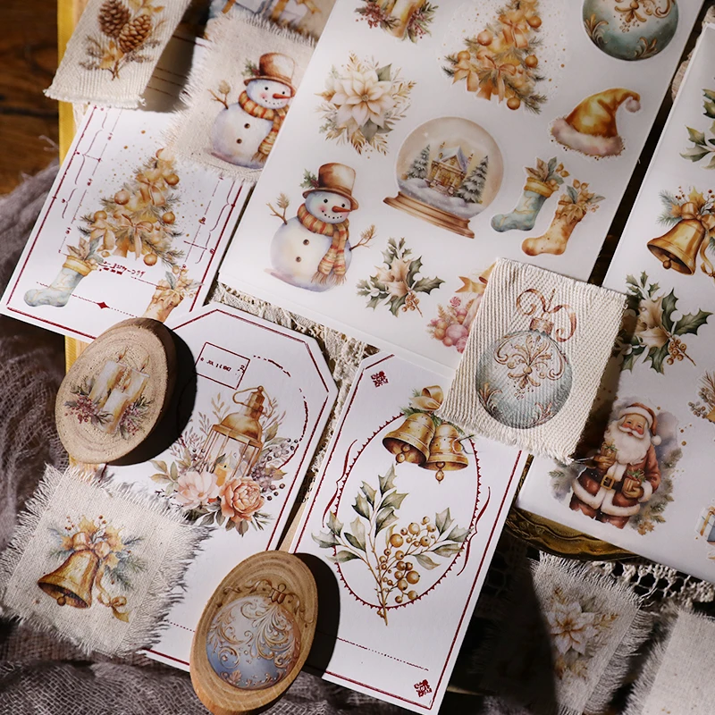 Decorative Stickers Vintage Christmas Snowman RUB ON Stickers Junk Journal Collage Mushroom Transfer DIY Album Scrapbooking