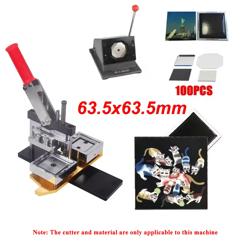 Badge maker button maker machine 63.5x63.5mm square refrigerator badge press machine rotating metal sheetl with paper cutter and 100 PCS magnet parts