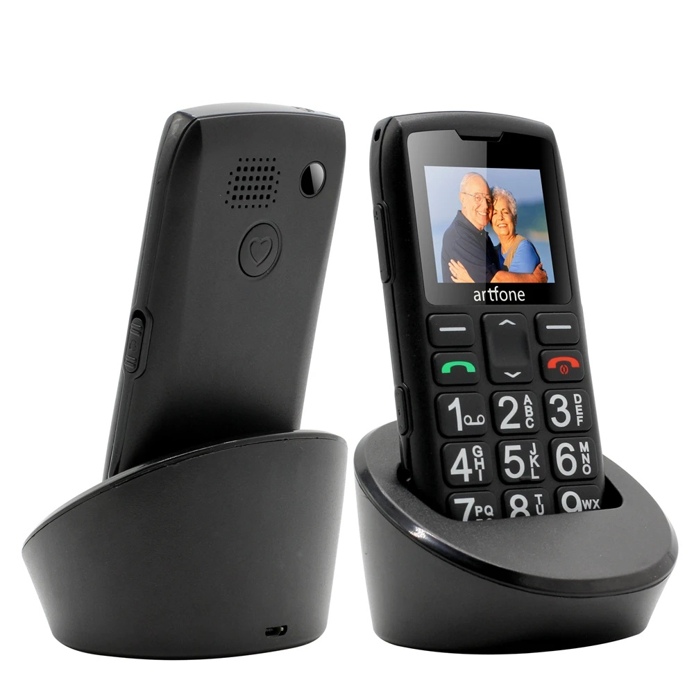 Artfone C1+ Bar Senior Mobile Phone With Free Charging Dock Big Rubber Keypad  For Elderly Dual Sim One Key SOS FM 1400mAh Cell 4