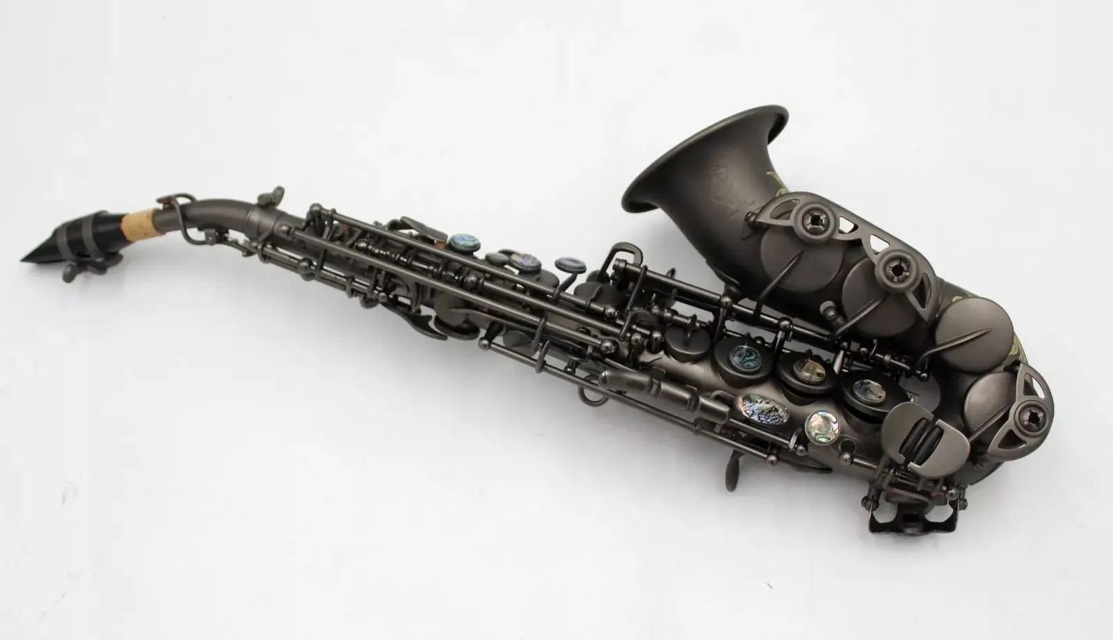Pro Music Matt black plated curved soprano saxophone with engravings